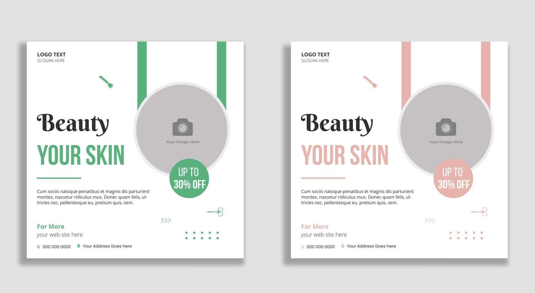 Beauty your skin salon and spa social media and web banner vector