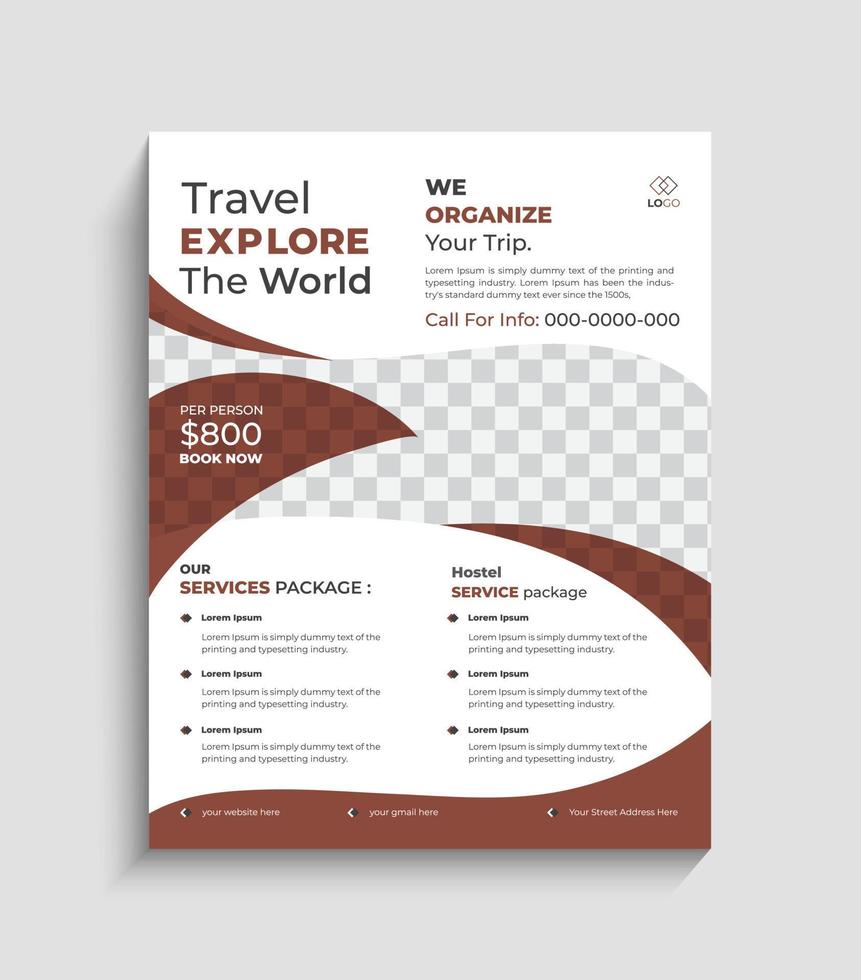Travel business poster or flyer  brochure design layout space for photo background. Yellow Travel flyer design template for travel agency vector