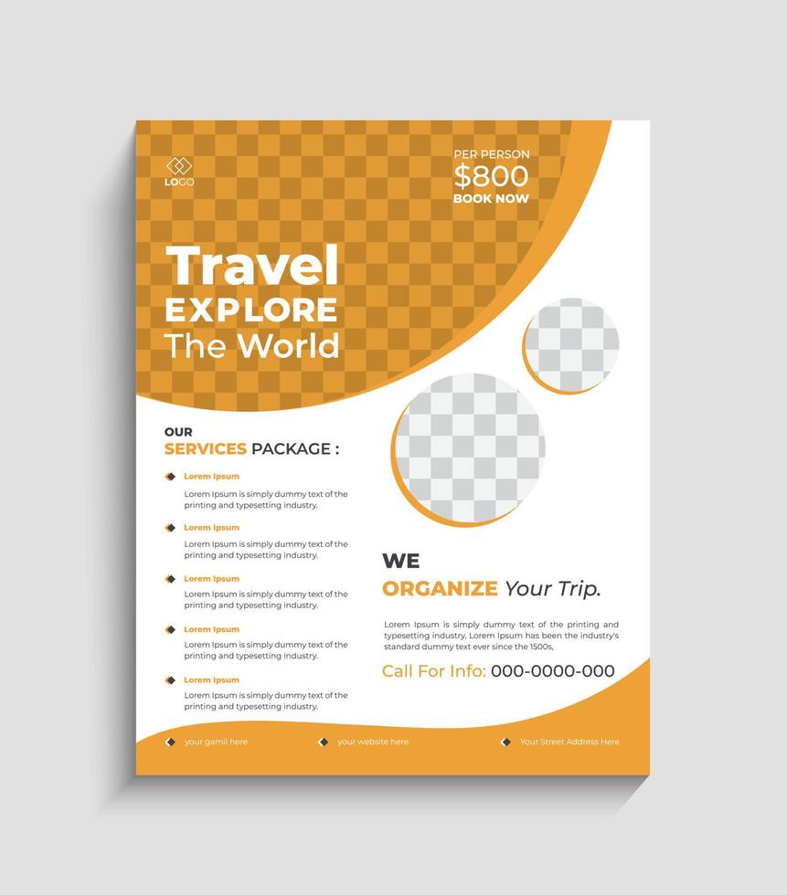 Travel business poster or flyer  brochure design layout space for photo background. Yellow Travel flyer design template for travel agency vector