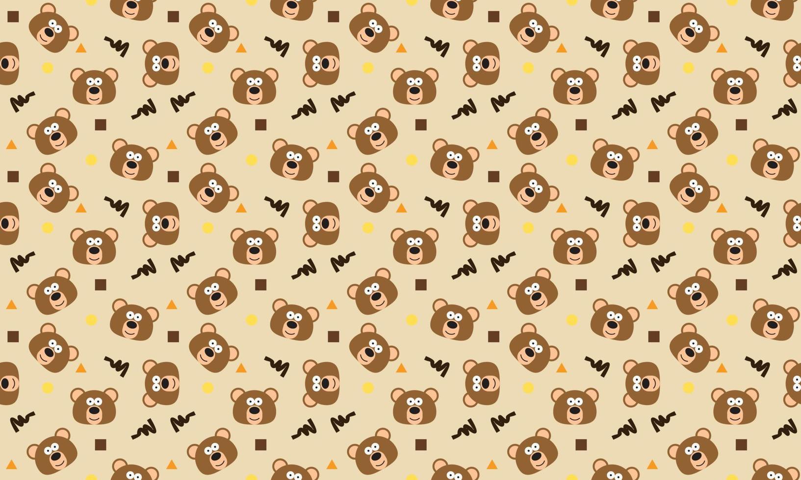 Seamless cute bear head flat pattern with geometric vector