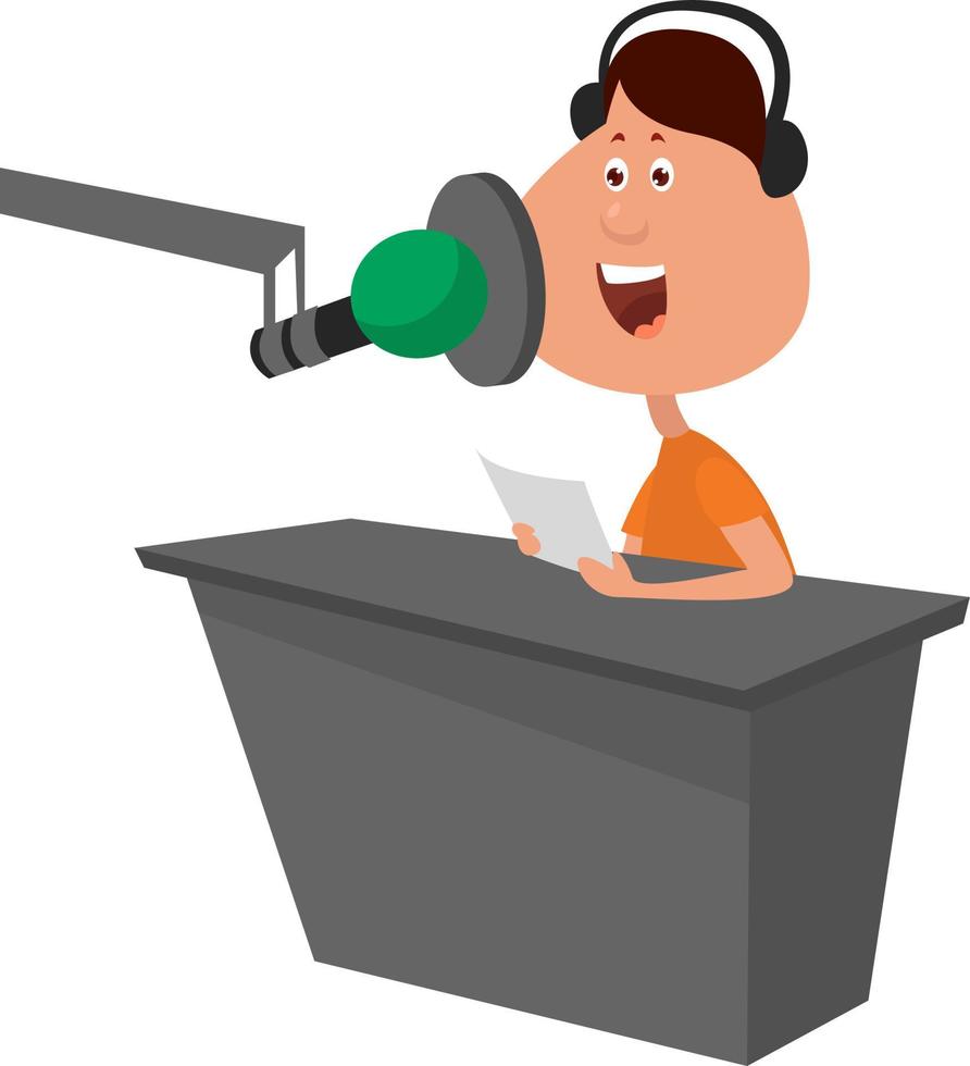 Radio host, illustration, vector on white background.