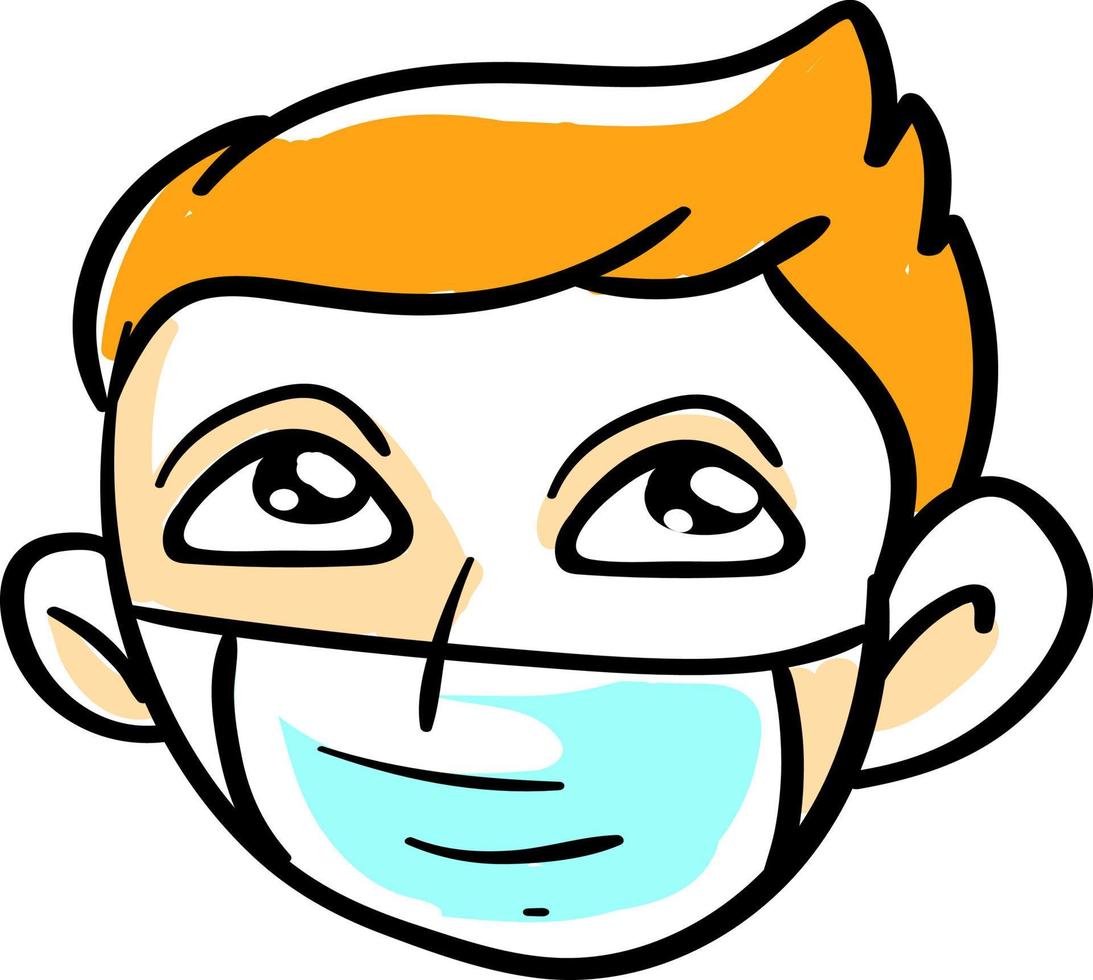 Man with medical mask, illustration, vector on white background