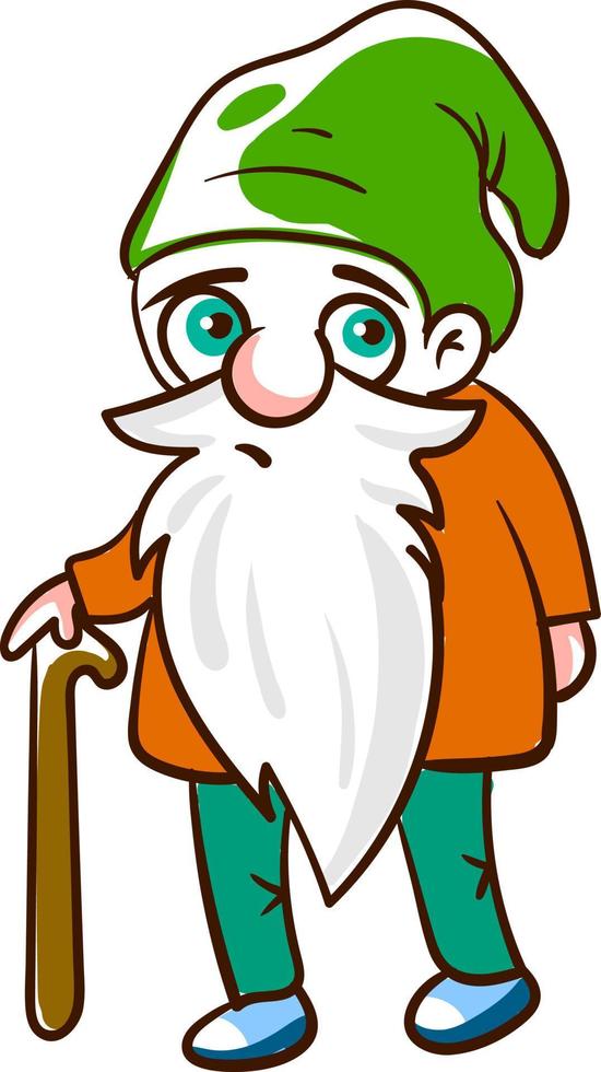 Old sad gnome, illustration, vector on white background