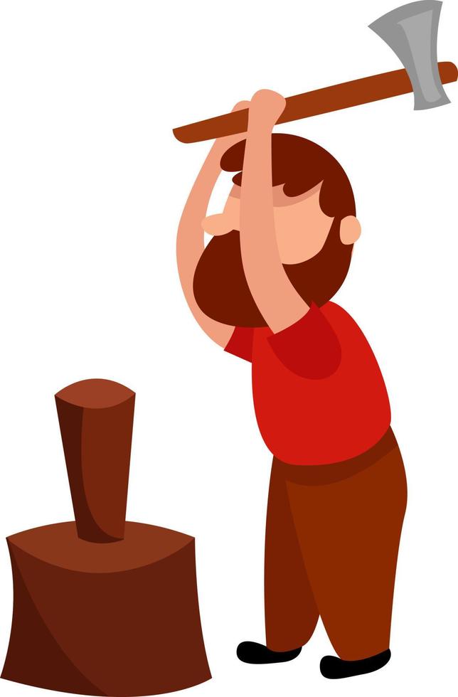 Man cutting wood, illustration, vector on white background