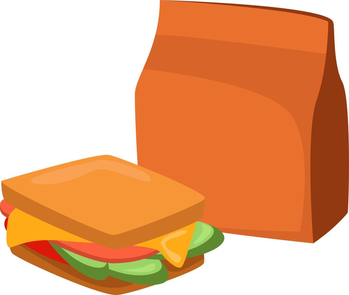 Packed lunch, illustration, vector on white background.
