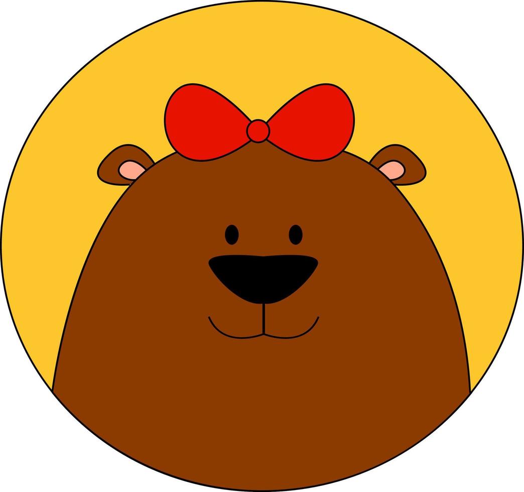 Bear wearing a bow tie on head, illustration, vector on white background.