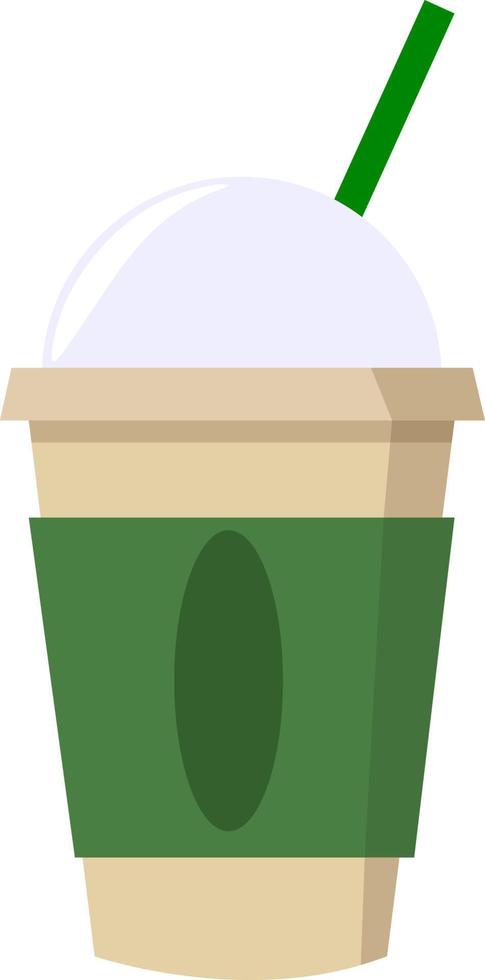 Green cup of coffee, illustration, vector on white background.