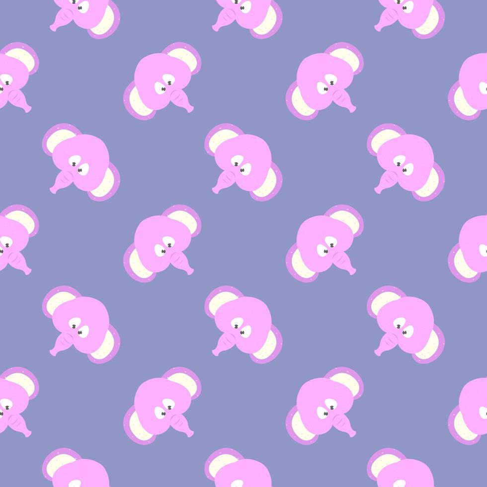 Baby elephant , seamless pattern on a purple background. vector
