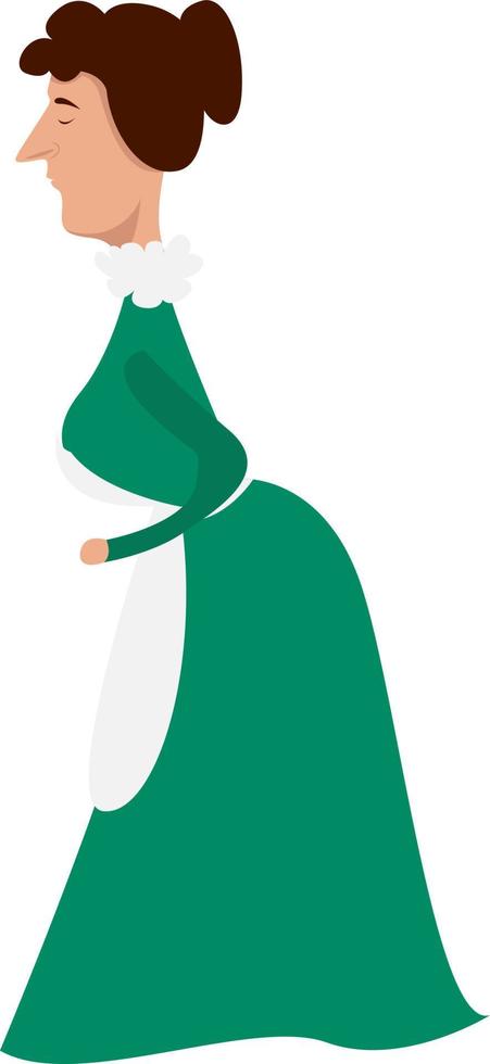 Woman in green, illustration, vector on white background.