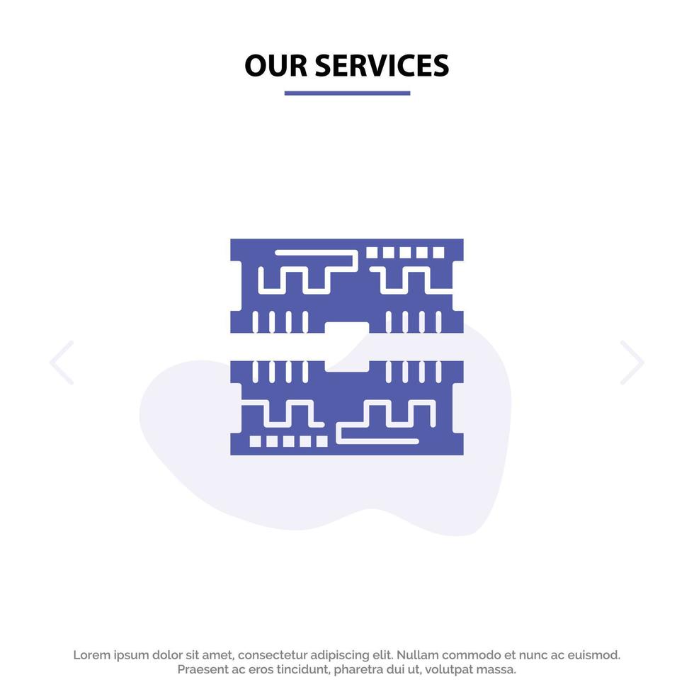 Our Services Cards Component Computer Solid Glyph Icon Web card Template vector