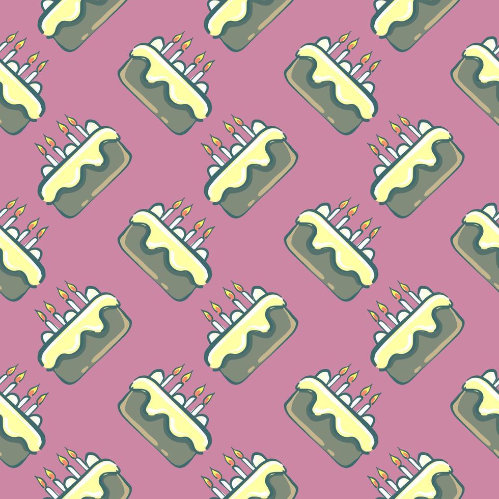 Birthday cake , seamless pattern on a pink background. vector