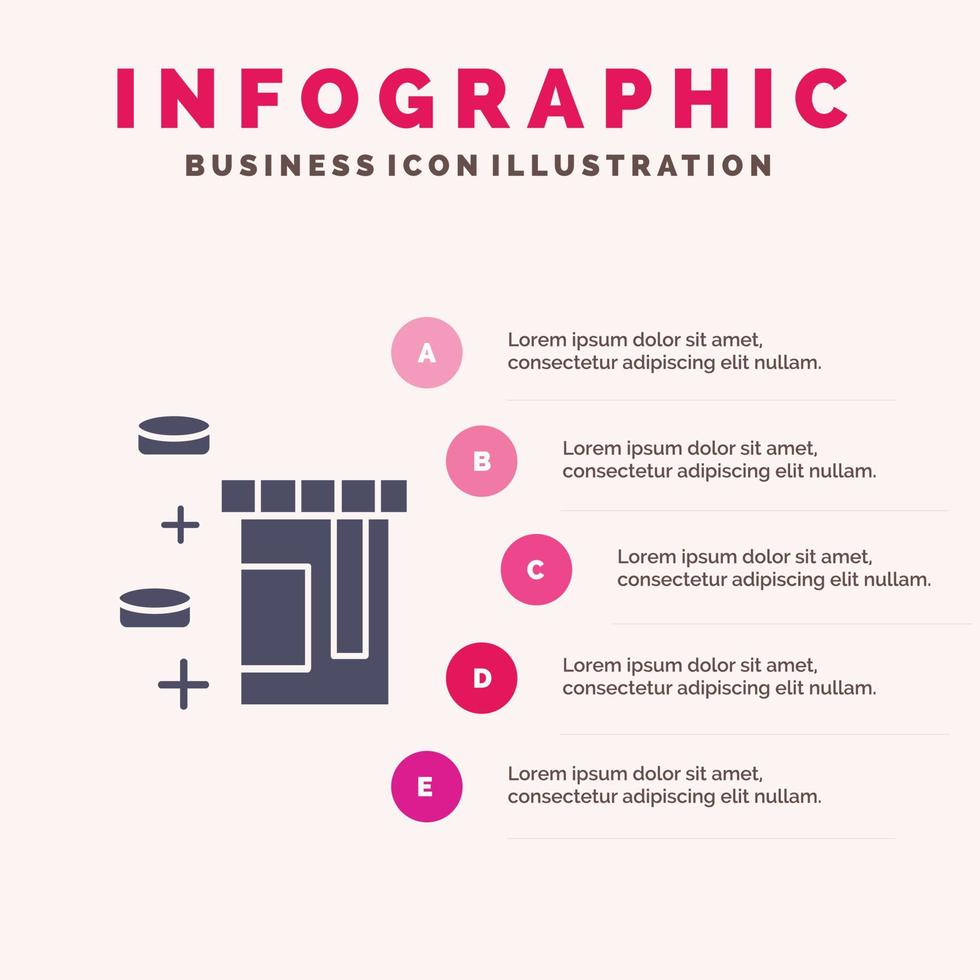 Tablet Bottle Healthcare Solid Icon Infographics 5 Steps Presentation Background vector