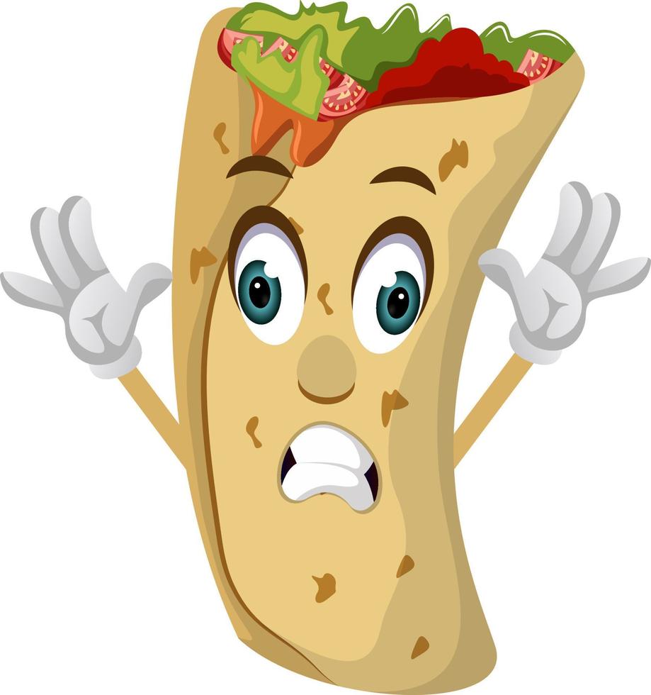 burrito asustado, ilustración, vector sobre fondo blanco.