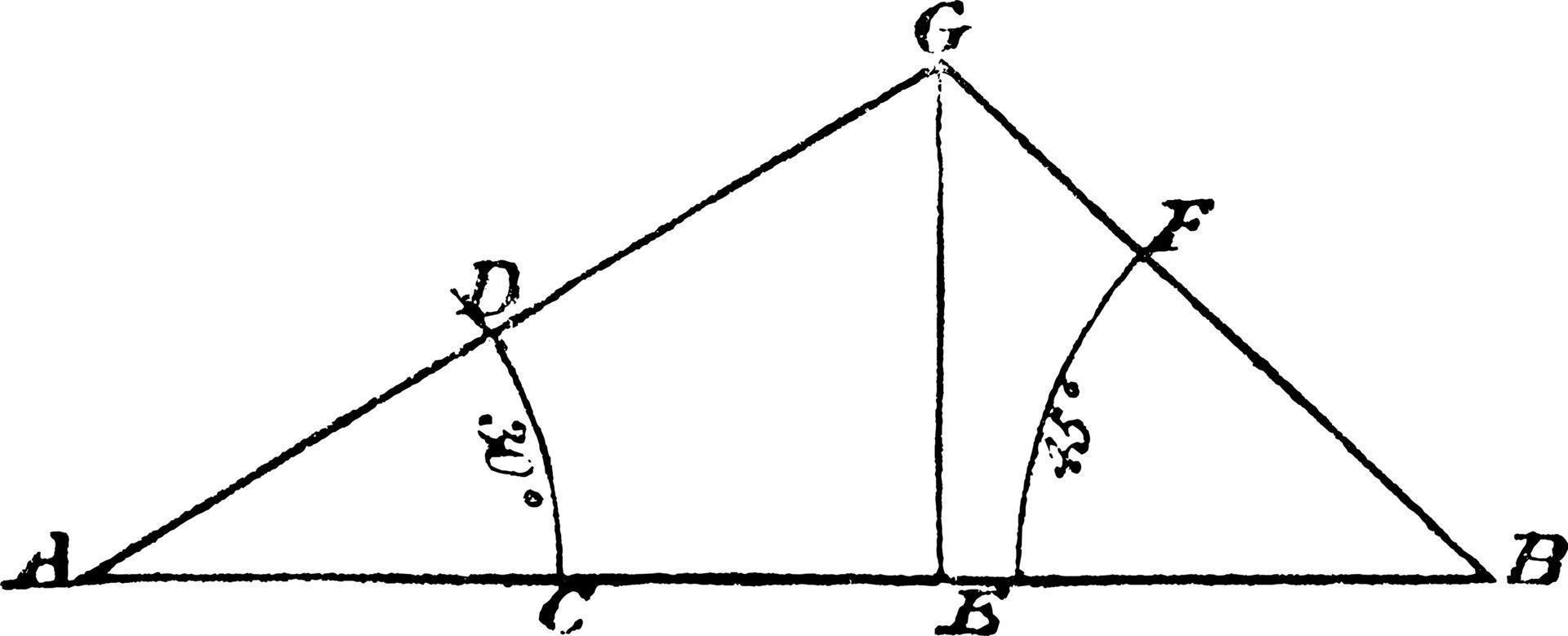 construcción de triángulo dado ángulos y base, ilustración vintage. vector