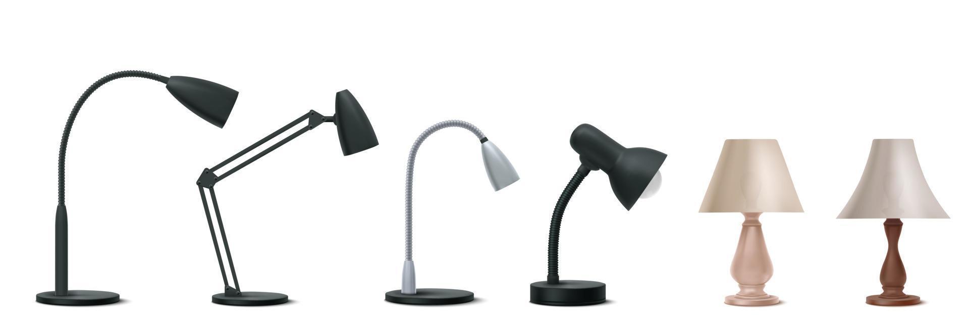 Table lamps, bedside and desktop electric light vector