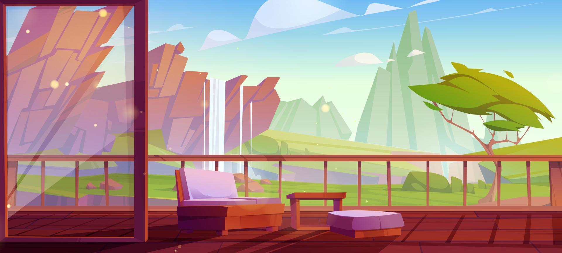 Home terrace with mountain and valley scenery view vector