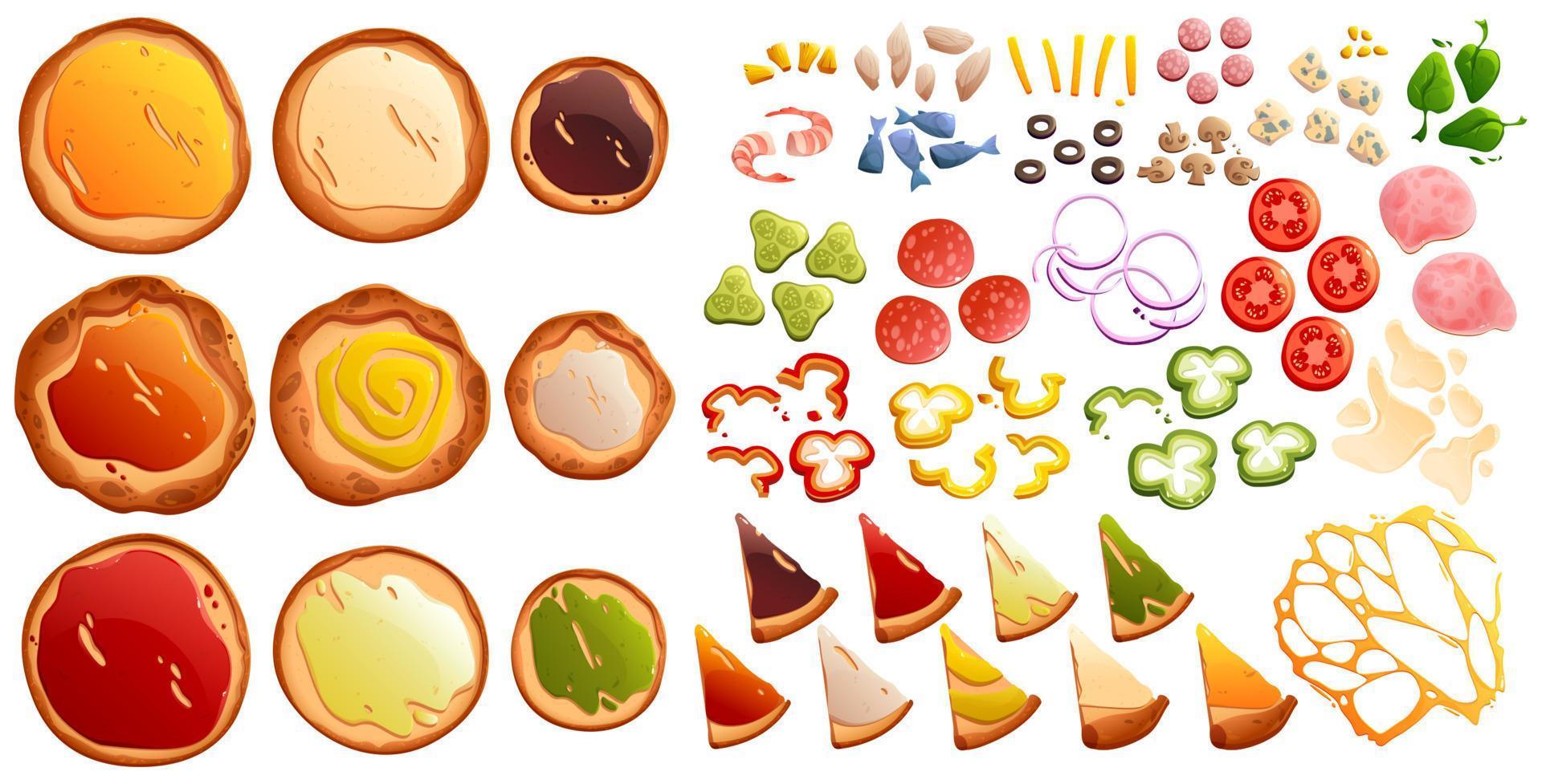 Pizza constructor, food creator with ingredients vector