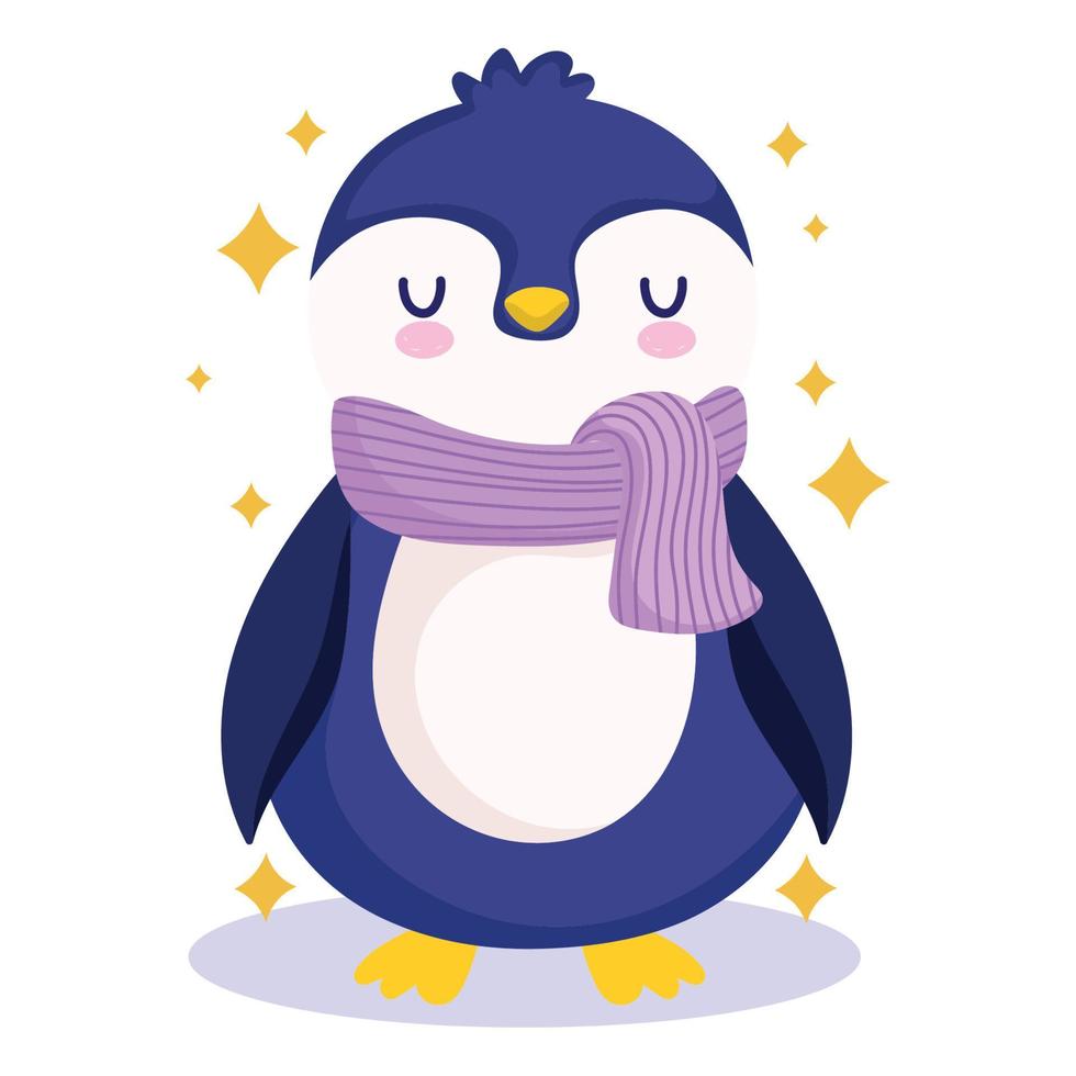 merry christmas cute penguin with scarf decoration and celebration icon vector