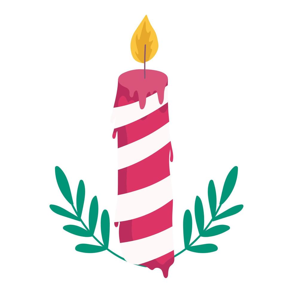 merry christmas candle with leaves decoration and celebration icon vector