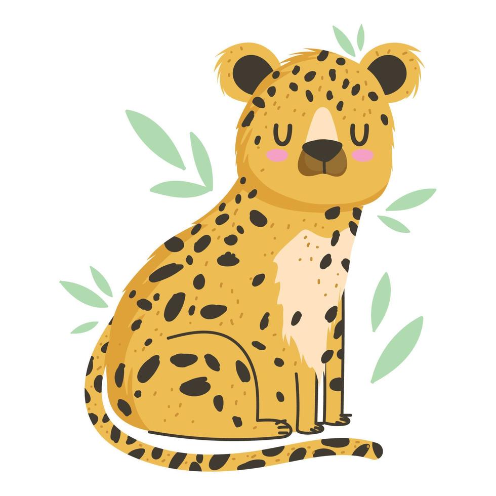 cartoon leopard animal safari with leaf foliage vector