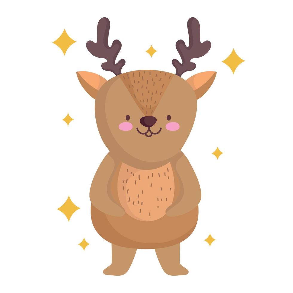 lindo animalito de reno con estrellas en diseño de dibujos animados vector