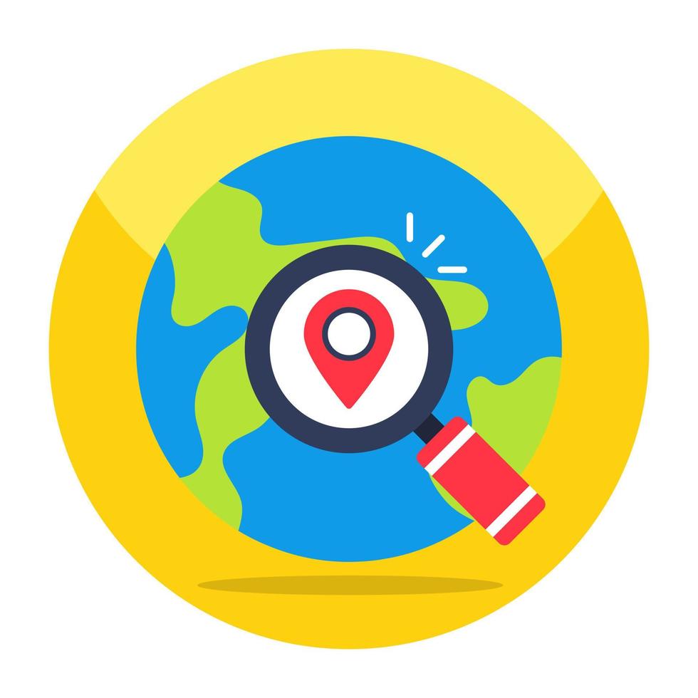 Map pointer inside magnifying glass, icon of search location vector