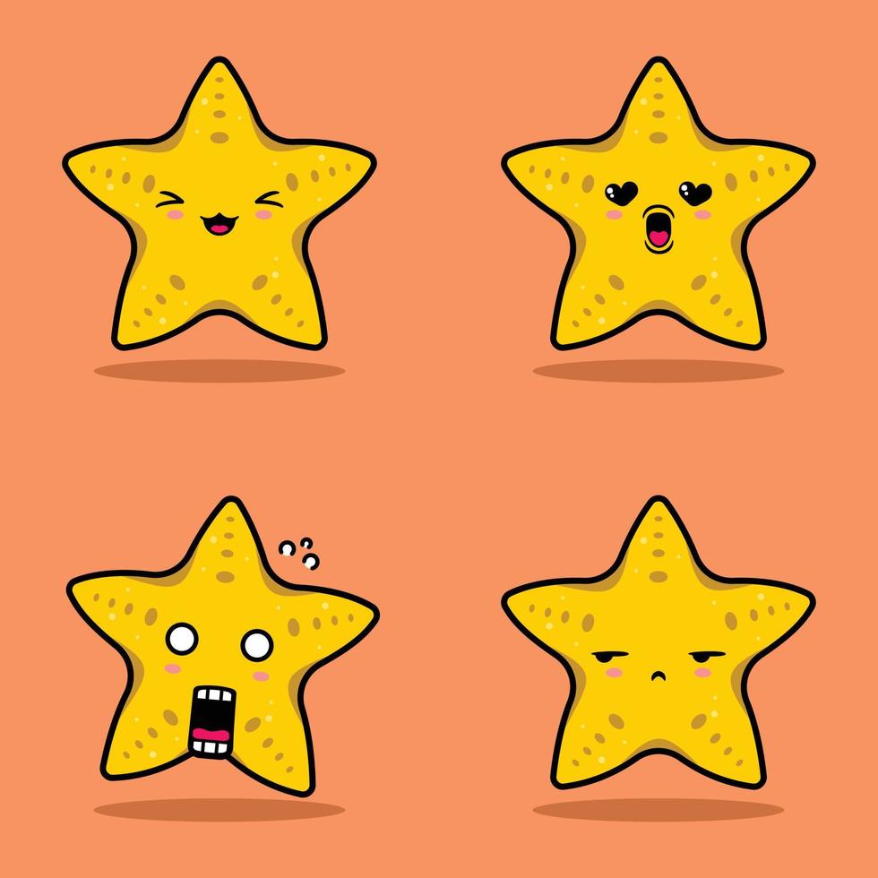 Ilustración vectorial de emoji estrella de mar kawaii vector