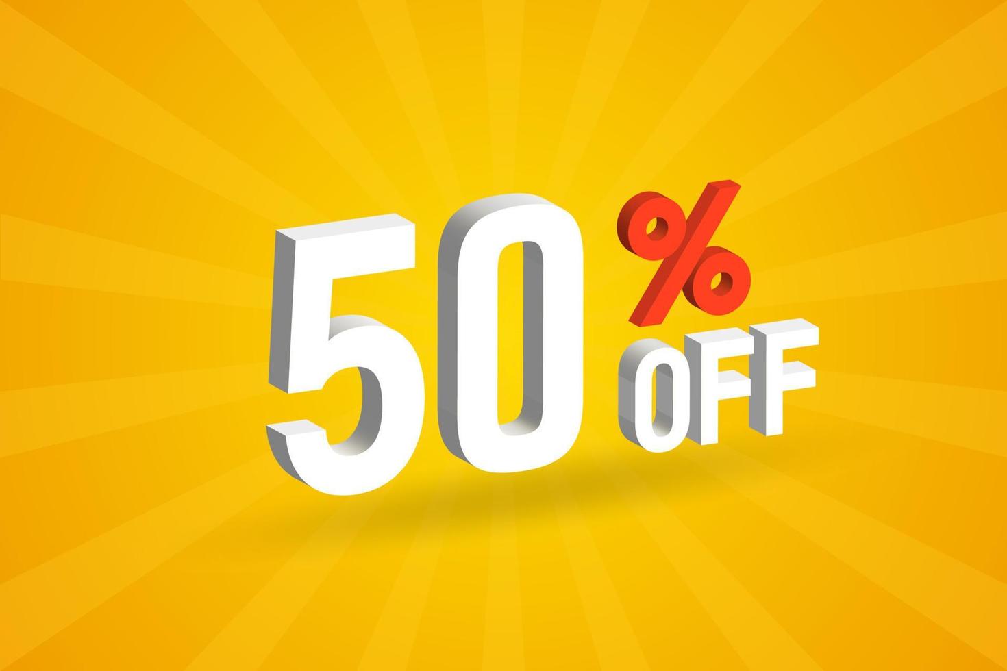 50 Percent off 3D Special promotional campaign design. 50 off 3D Discount Offer for Sale and marketing. vector