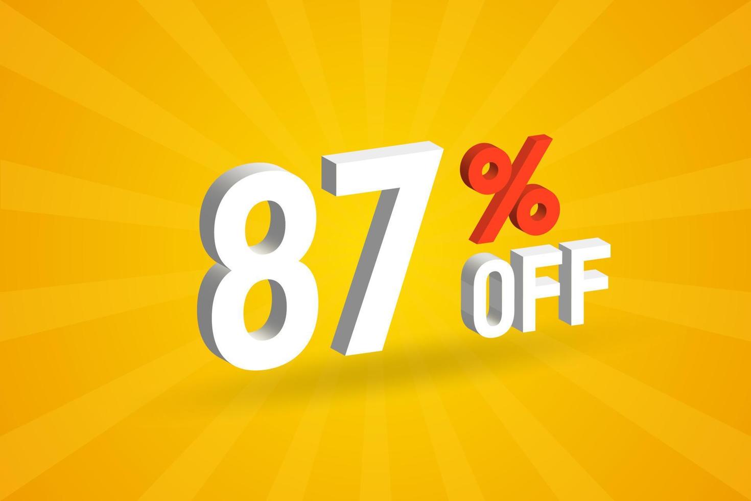 87 Percent off 3D Special promotional campaign design. 87 off 3D Discount Offer for Sale and marketing. vector