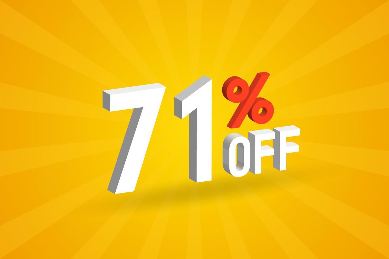 71 Percent off 3D Special promotional campaign design. 71 off 3D Discount Offer for Sale and marketing. vector