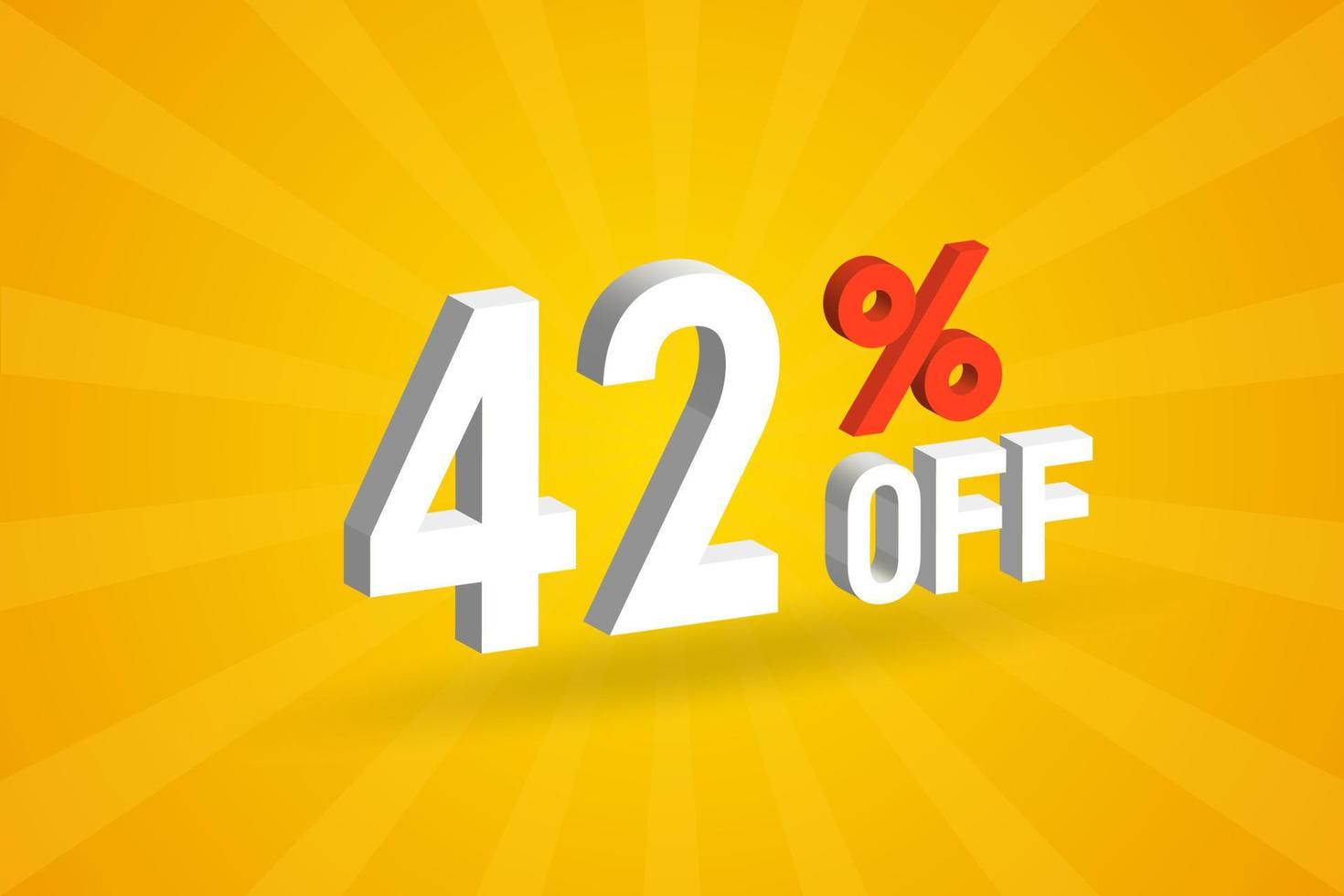 42 Percent off 3D Special promotional campaign design. 42 off 3D Discount Offer for Sale and marketing. vector