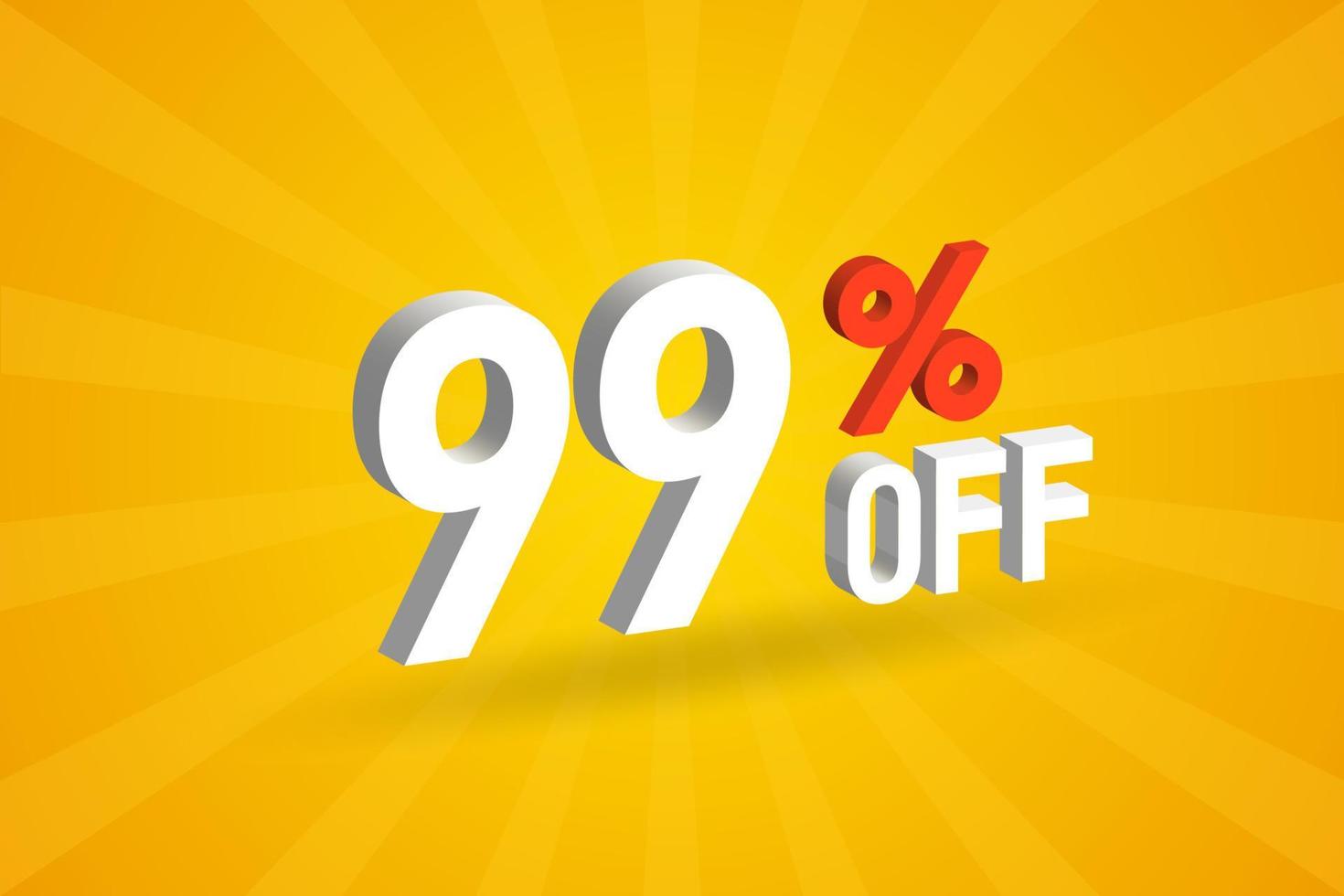 99 Percent off 3D Special promotional campaign design. 99 off 3D Discount Offer for Sale and marketing. vector