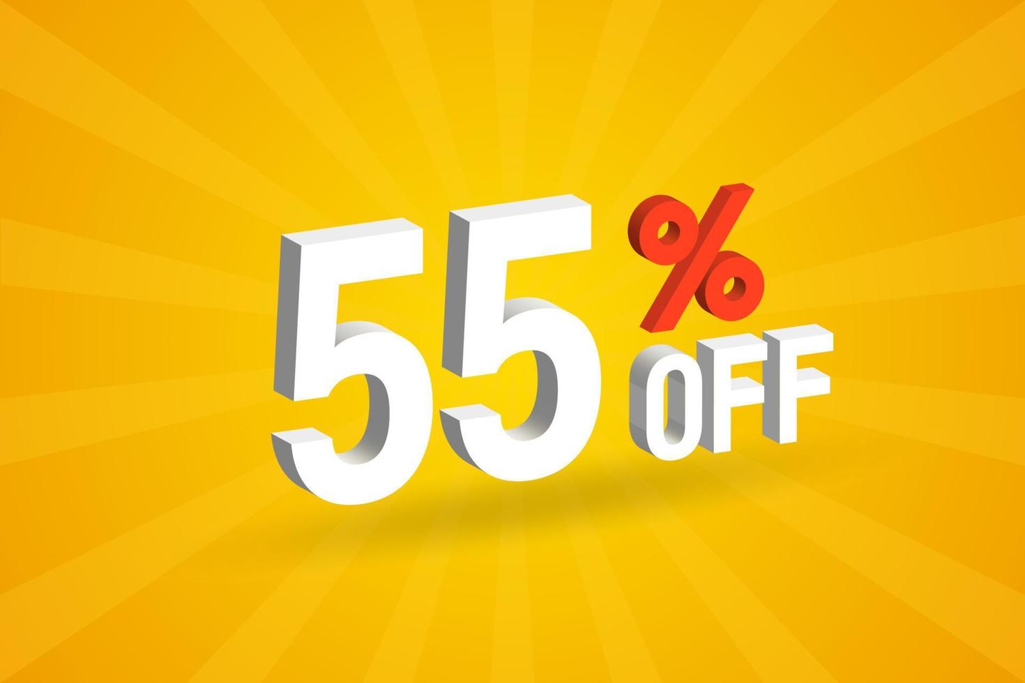 55 Percent off 3D Special promotional campaign design. 55 off 3D Discount Offer for Sale and marketing. vector