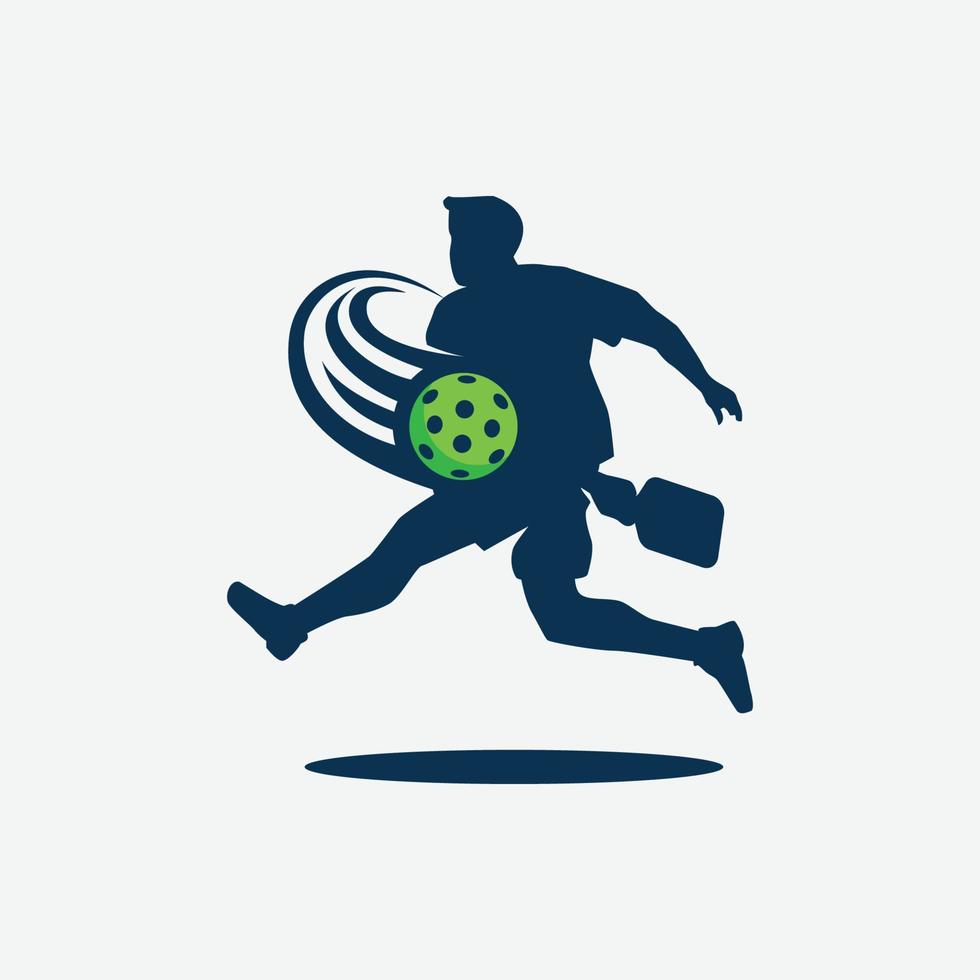 vector graphic of a male pickleball player silhouette and a dynamic moving ball for advertising, logo, banner, social media post, etc.