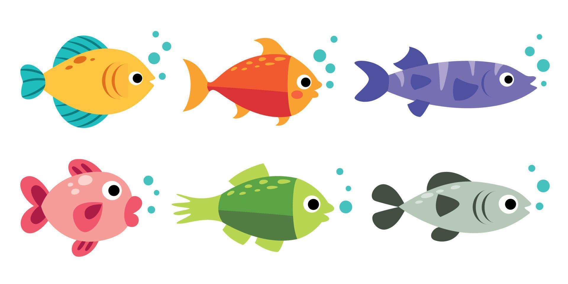 Set Of Various Cartoon Fishes vector