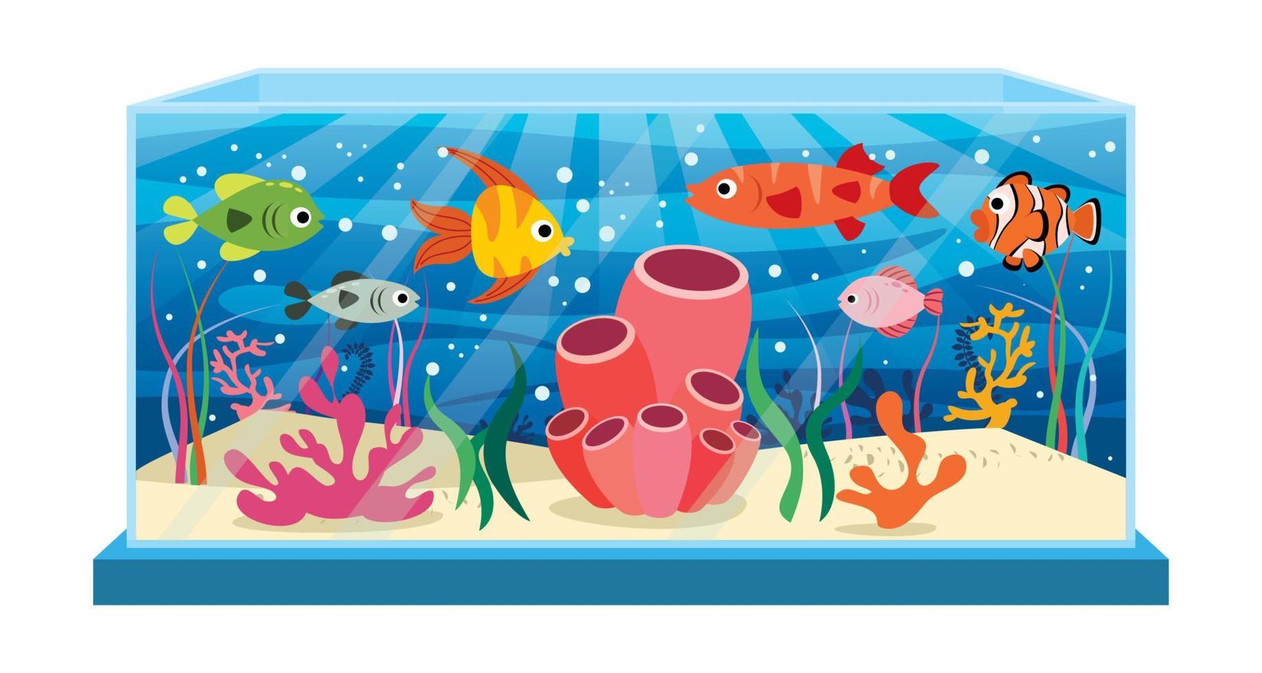 Cartoon Fishes In An Aquarium vector