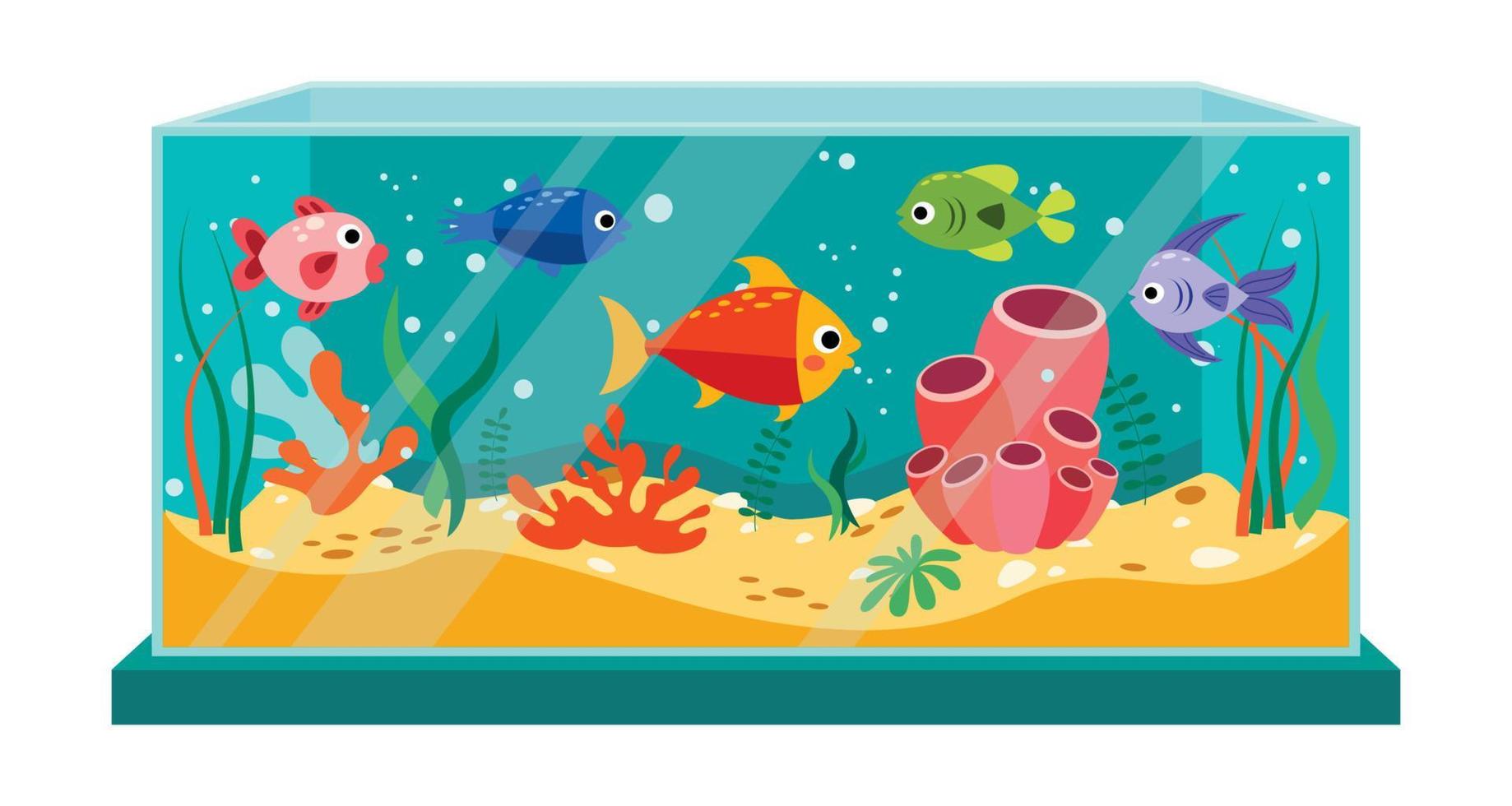 Cartoon Fishes In An Aquarium vector
