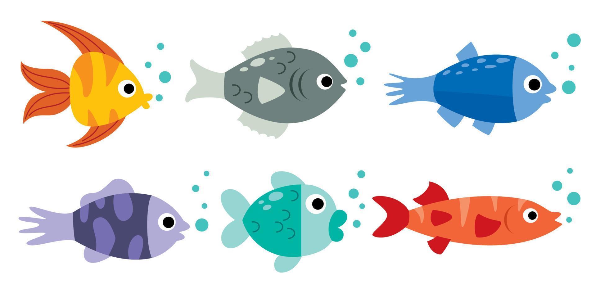 conjunto de varios peces de dibujos animados vector