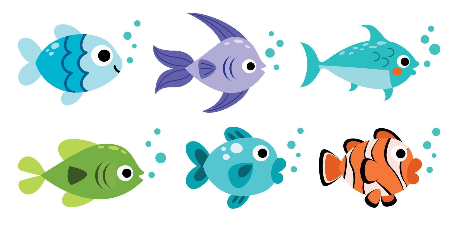 conjunto de varios peces de dibujos animados vector