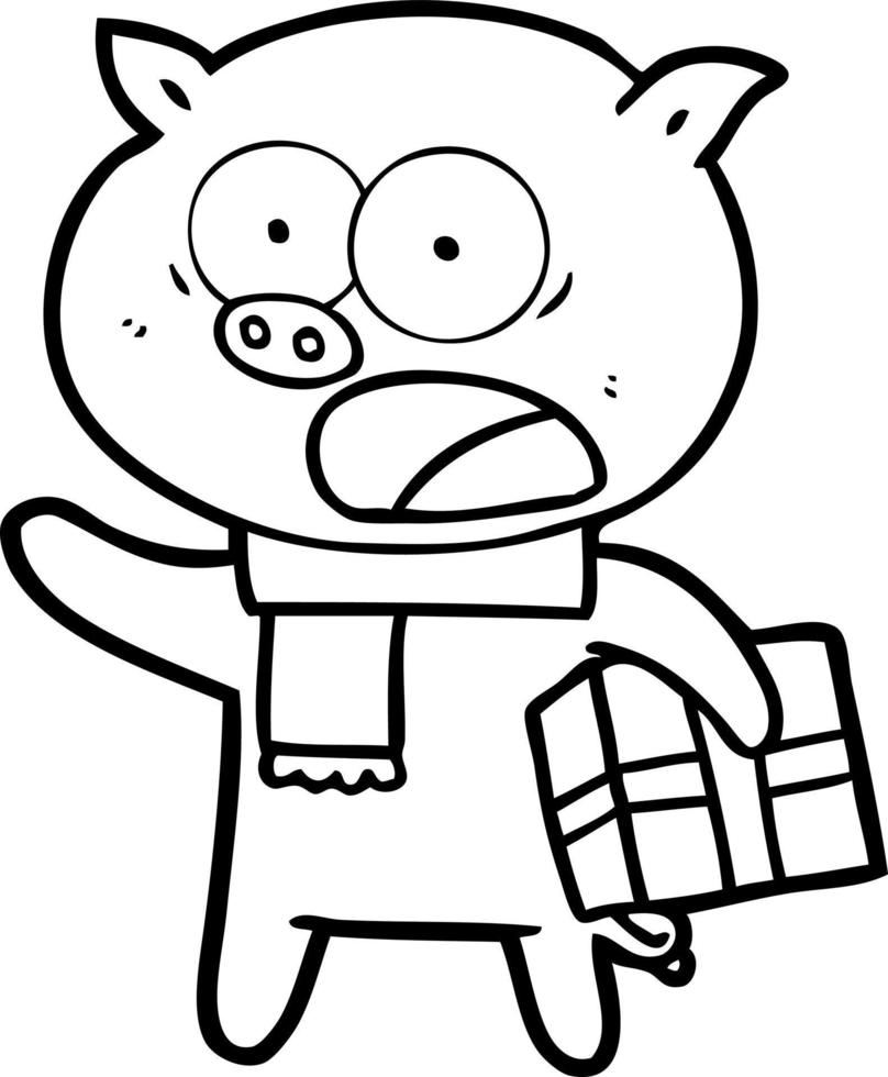 dibujos animados línea arte cerdo gritando vector