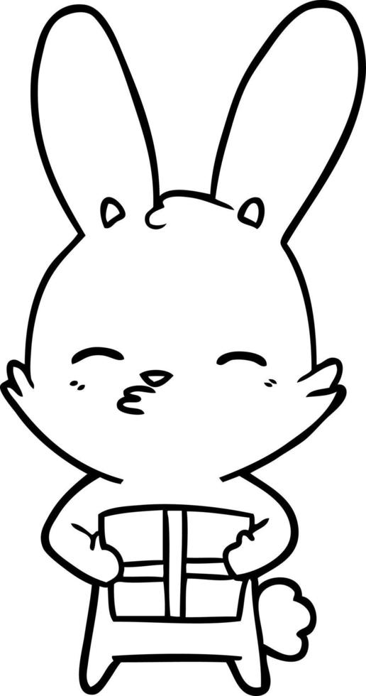 Cartoon line art rabbit kissing vector