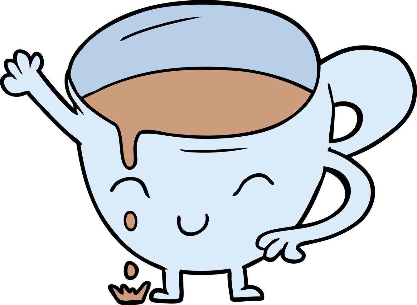 personaje de taza de té derramado de dibujos animados vector