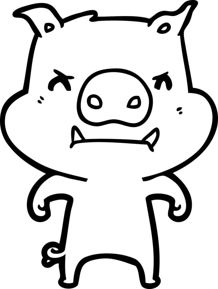 Cartoon line art angry pig vector