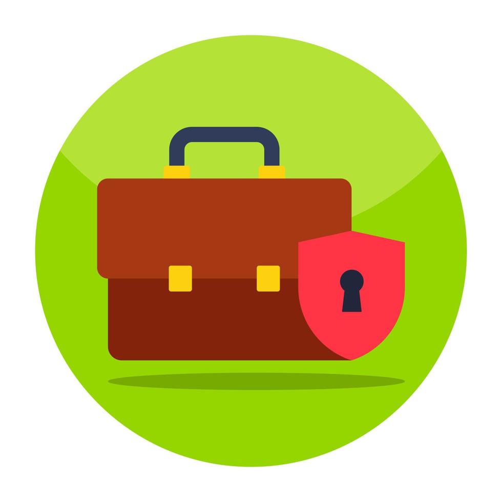 Briefcase with shield, icon of employment security vector