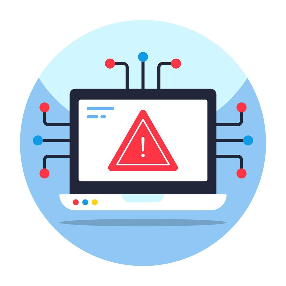 Caution sign inside laptop, icon of system error vector