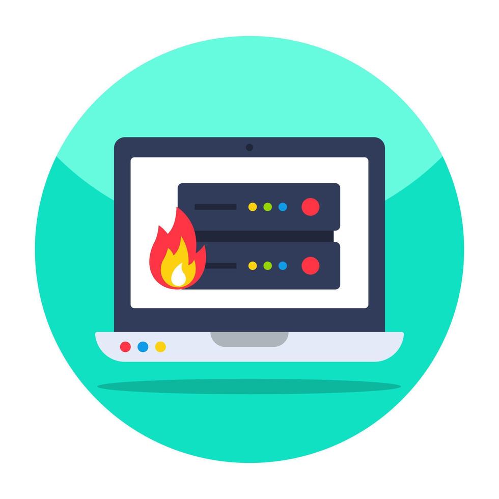 A flat design icon of server burning vector