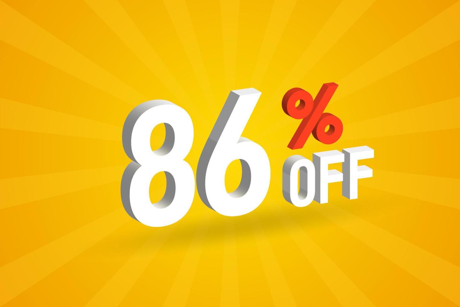 86 Percent off 3D Special promotional campaign design. 86 off 3D Discount Offer for Sale and marketing. vector