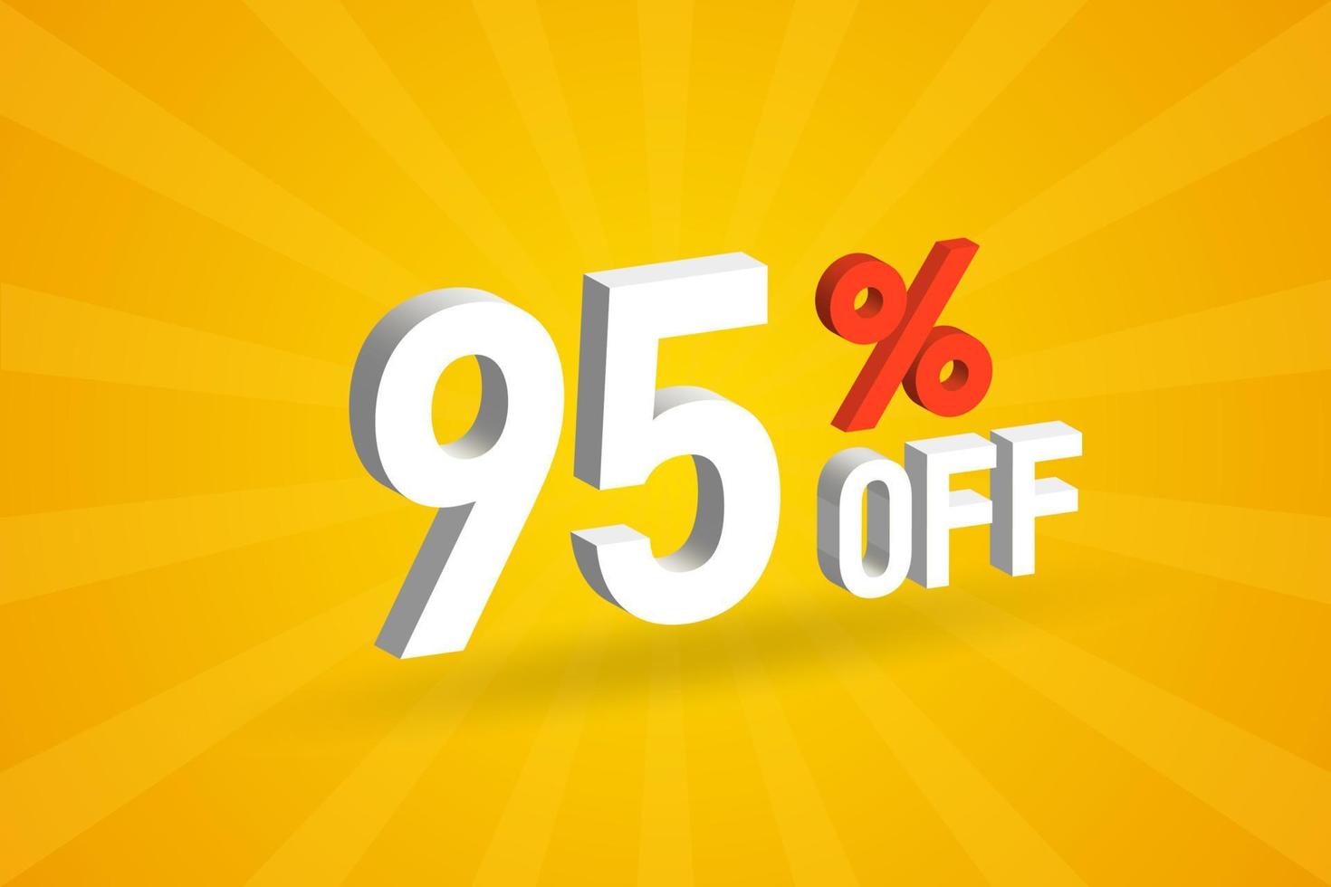 95 Percent off 3D Special promotional campaign design. 95 off 3D Discount Offer for Sale and marketing. vector