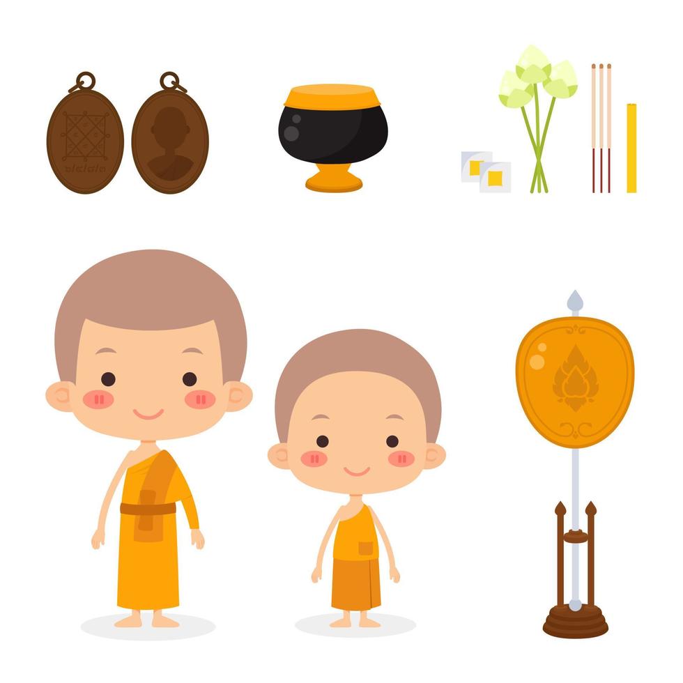 Cartoon monks and novice elements set vector