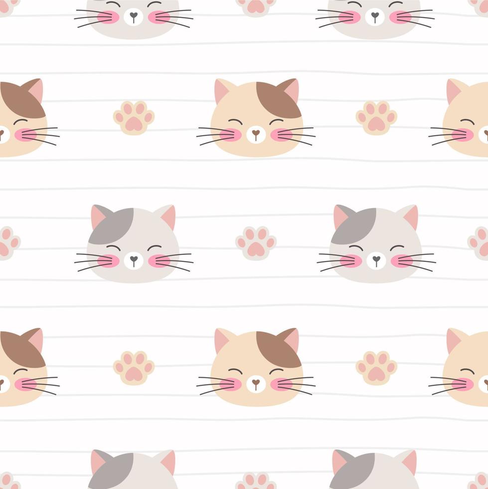 Face cats and cat paws seamless pattern. vector